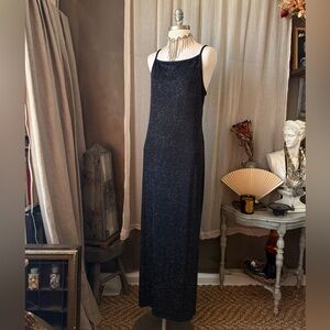 True vintage Y2K sparkle glitter rhinestone maxi prom cocktail slip dress